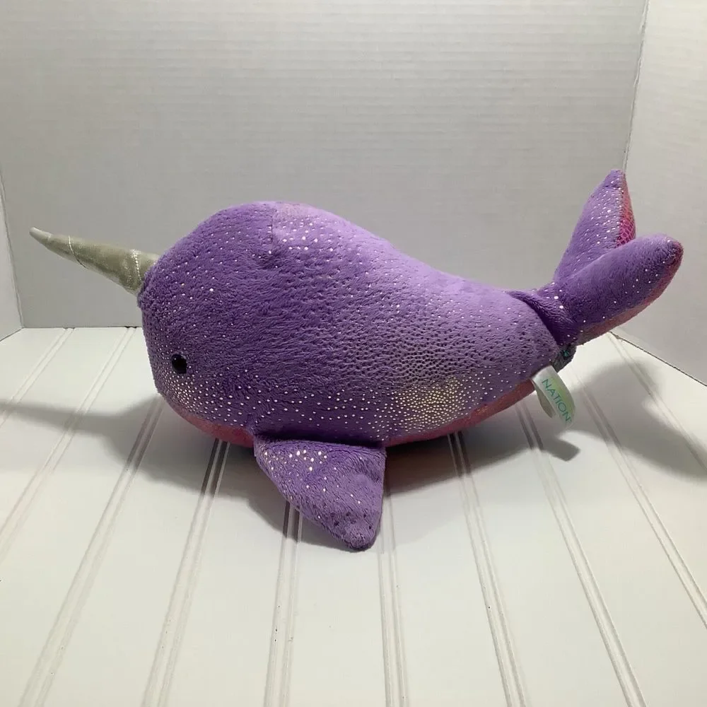 Aurora 16” Plush Narwhal WHALE Purple Gold Glitter Stuffed Animal